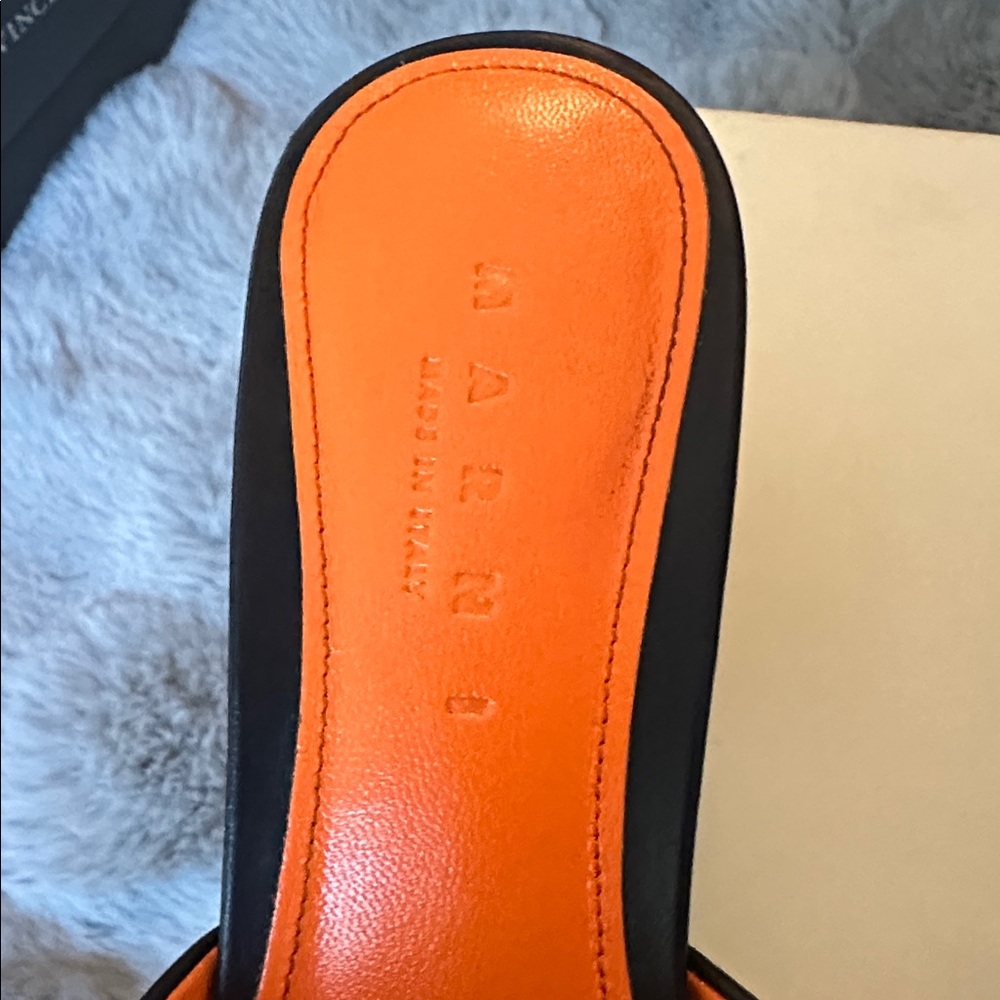 Marni Black Leather Slide Mules with Bright Orange Insole - Picture 3 of 6